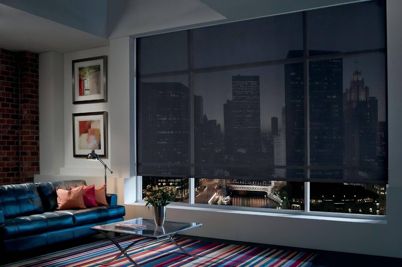 Hunter Douglas Designer Solar Shades decorating a large window in a NY apartment near Staten Island, NY