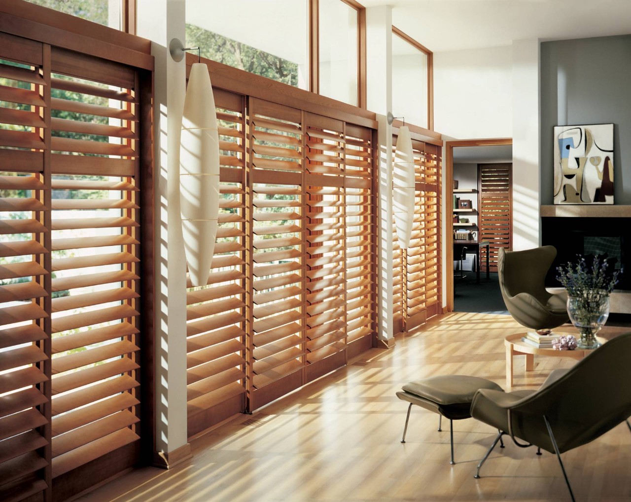 Hunter Douglas interior shutters in a living room near Staten Island.